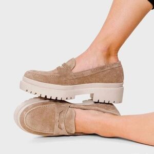 Patina Zoe Tan Brown Suede Leather Chunky Slip On Loafers Size 8.5